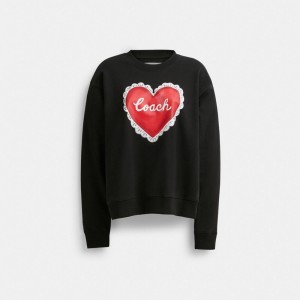 Truien Coach Heart Crewneck Mujer Negras | CL_CH85749