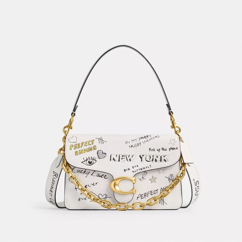 Bolso de hombro Tabby con lengüeta de cadena y estampado Sketch