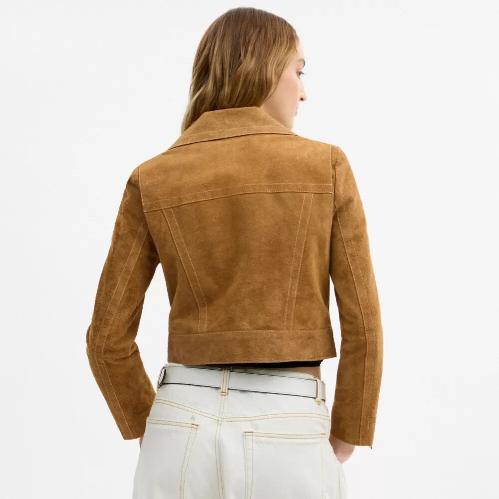 Chaqueta asimétrica de gamuza