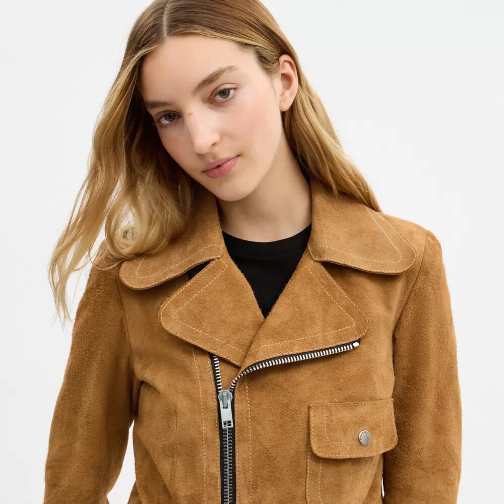 Chaqueta asimétrica de gamuza