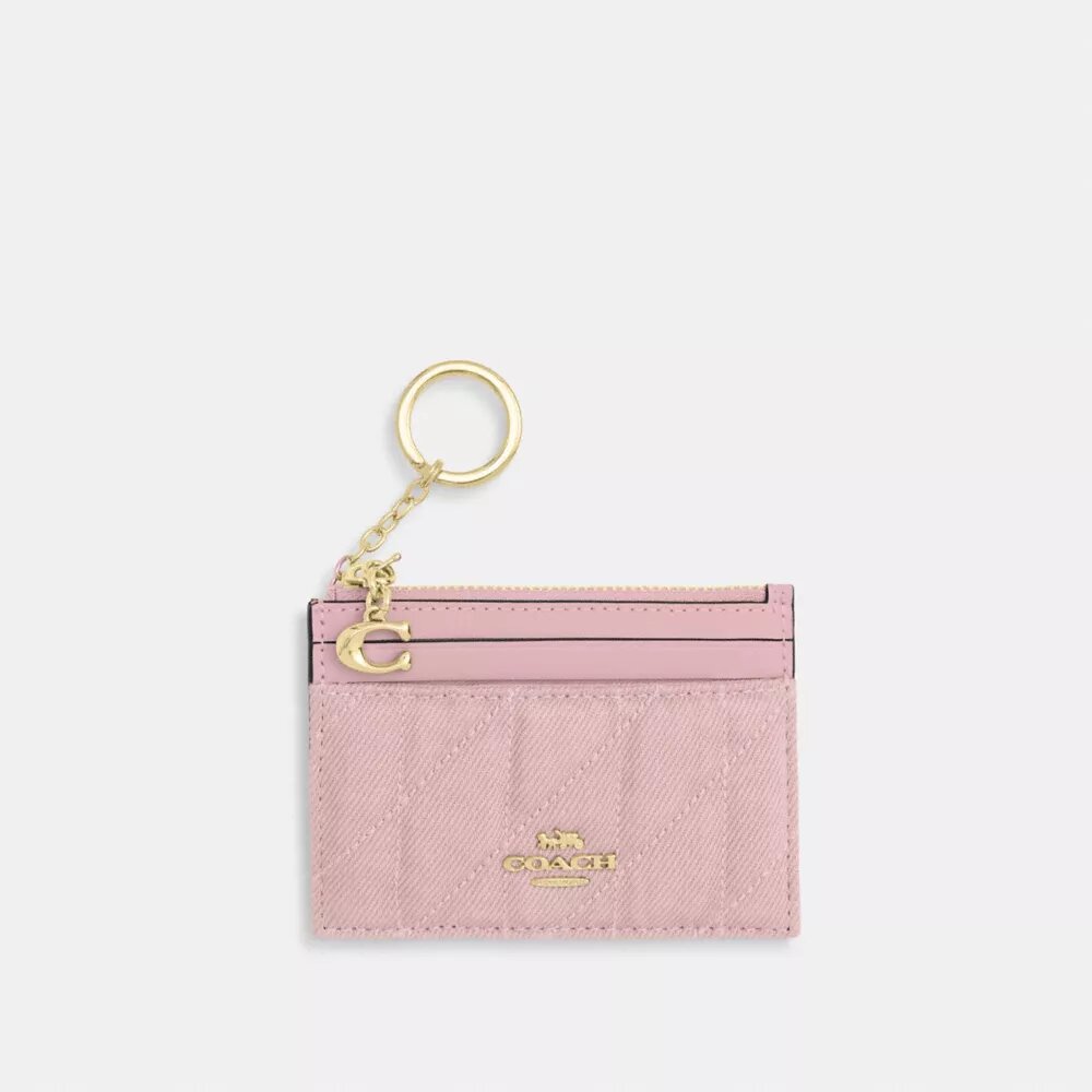 Mini estuche delgado para identificación en denim «Loved» con acolchado y Charms