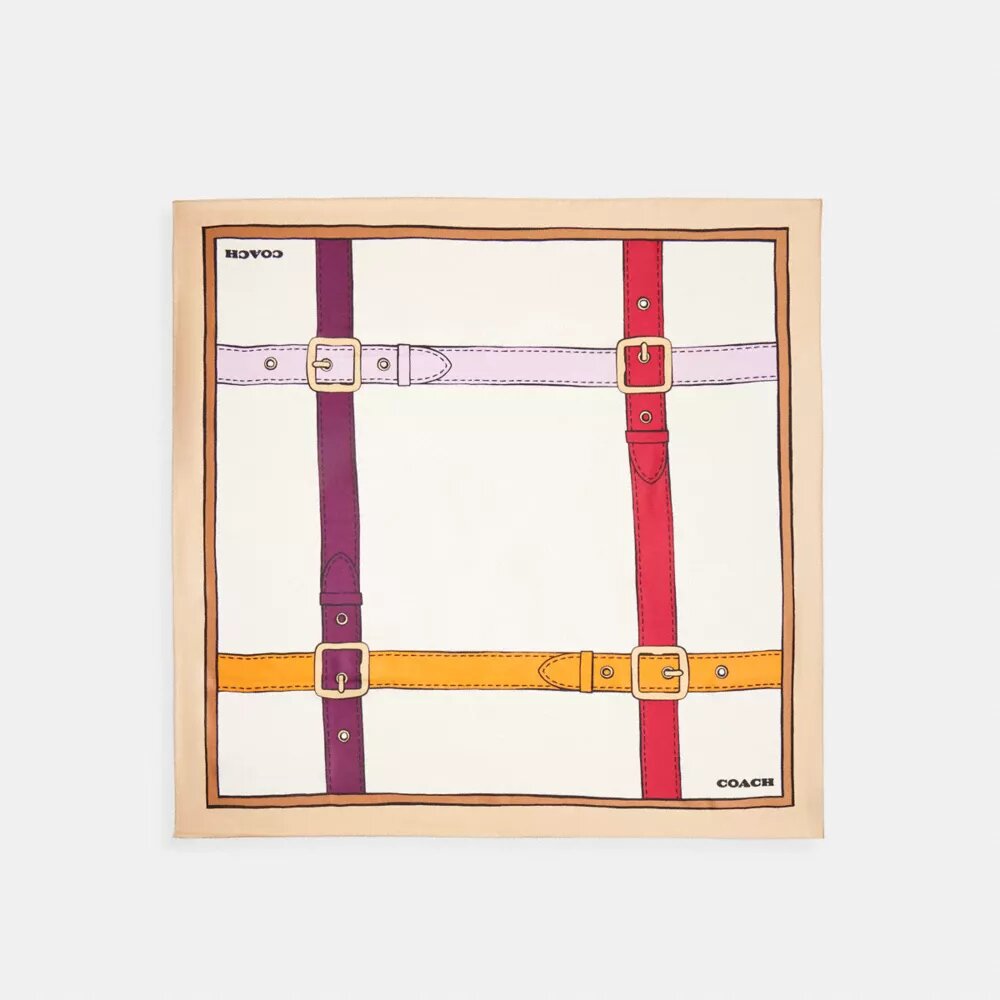 Pañuelo cuadrado de seda con estampado de cinturón en estilo «trompe l’oeil»