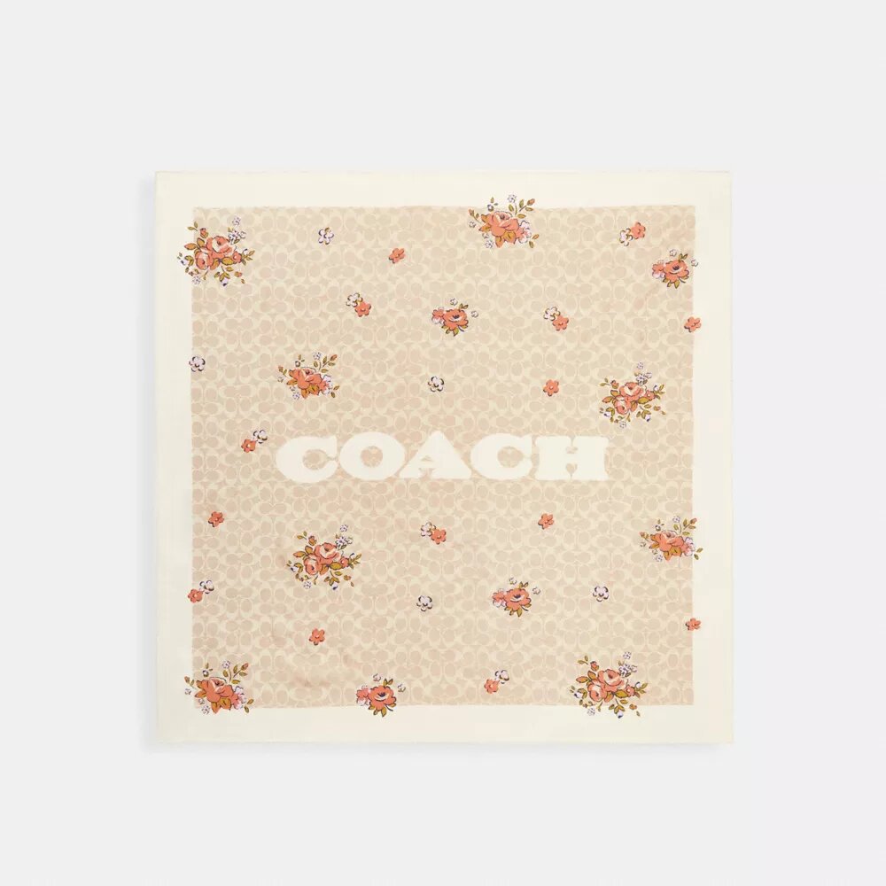 Pañuelo cuadrado de seda con estampado exclusivo de flores de primavera